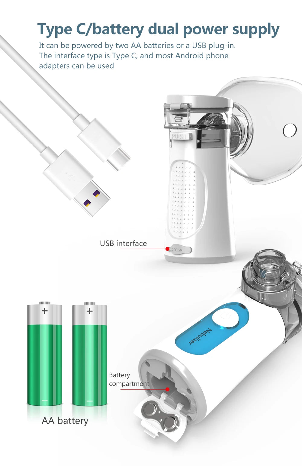 KIUZOU Silent Mesh Nebulizer Handheld Portable Asthma Inhaler Atomizer for Kids & Adults Medical Mini Nebulizer Humidifier