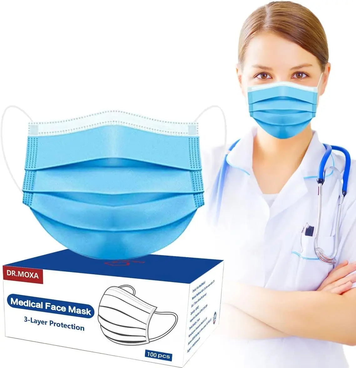 100 Pack Disposable Face Masks, Medical Grade 3-Ply Protection for Adults - Comfortable & Breathable