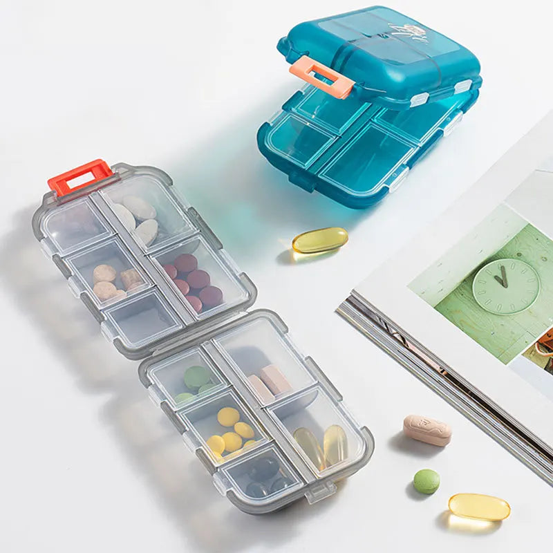 Wholesale Portable Medicine Seal Proof Independent Moisture Box Waterproof Small Grid Pill Container Storage Tablets 10 Cells