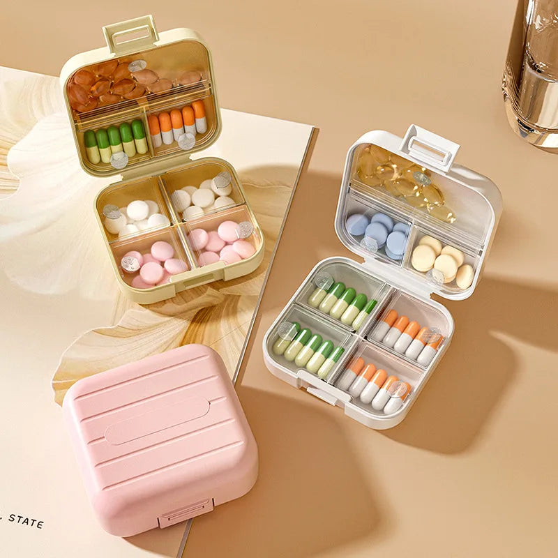 Portable mini medicine box, double sealed medicine pill storage box, seven days a week snap-on compartment medicine box