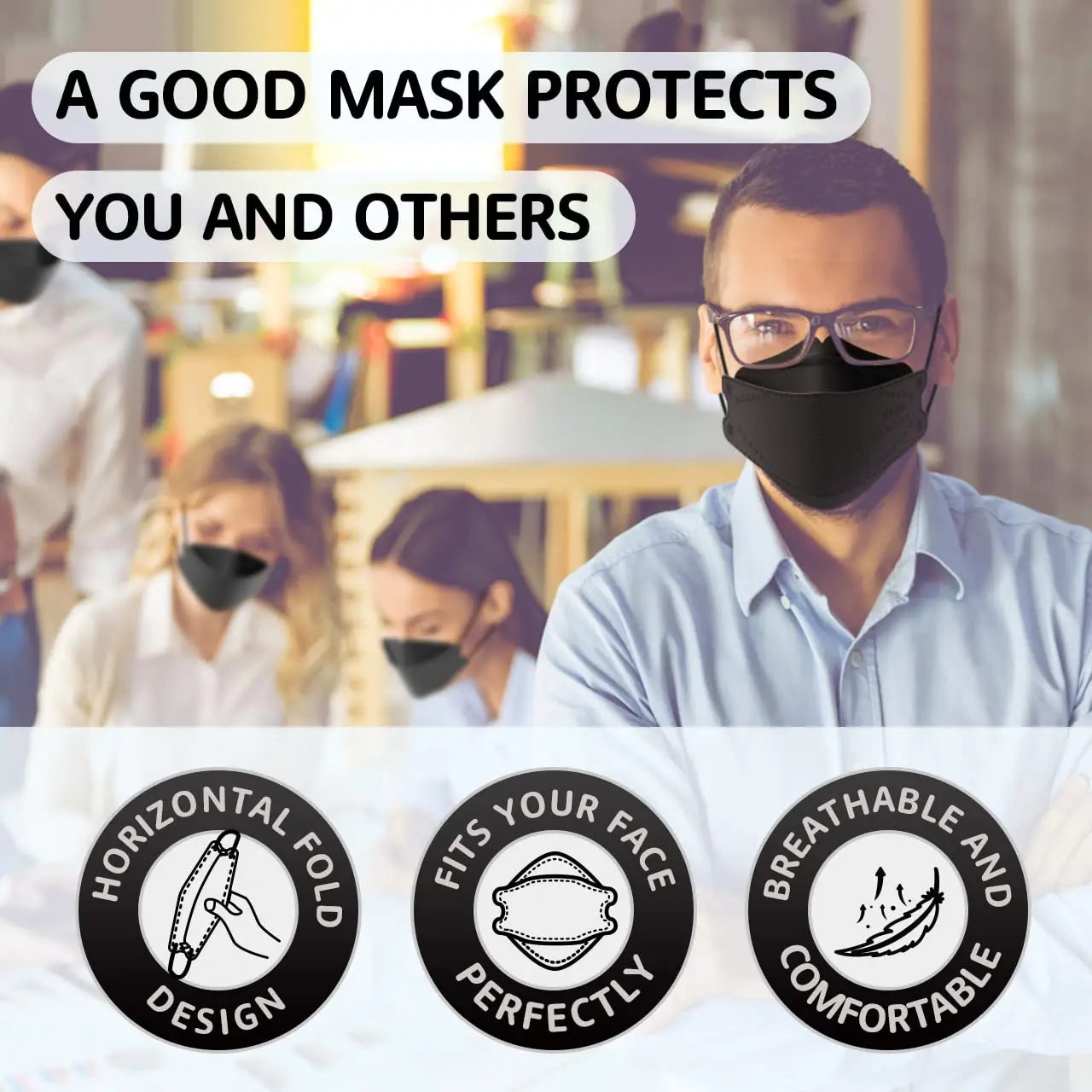 50 Pack Black KN95 Face Masks, Breathable Comfortable Disposable for Daily Protection