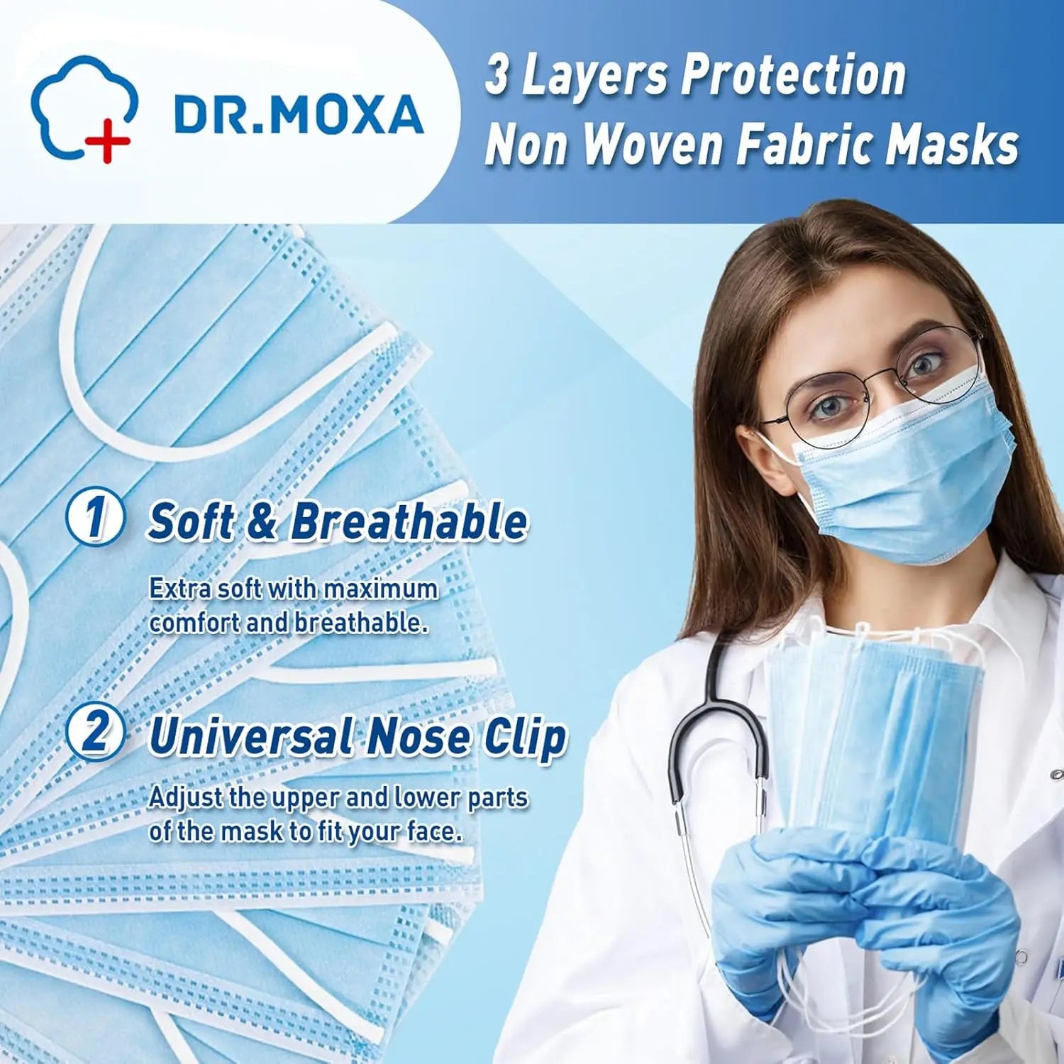 100 Pack Disposable Face Masks, Medical Grade 3-Ply Protection for Adults - Comfortable & Breathable