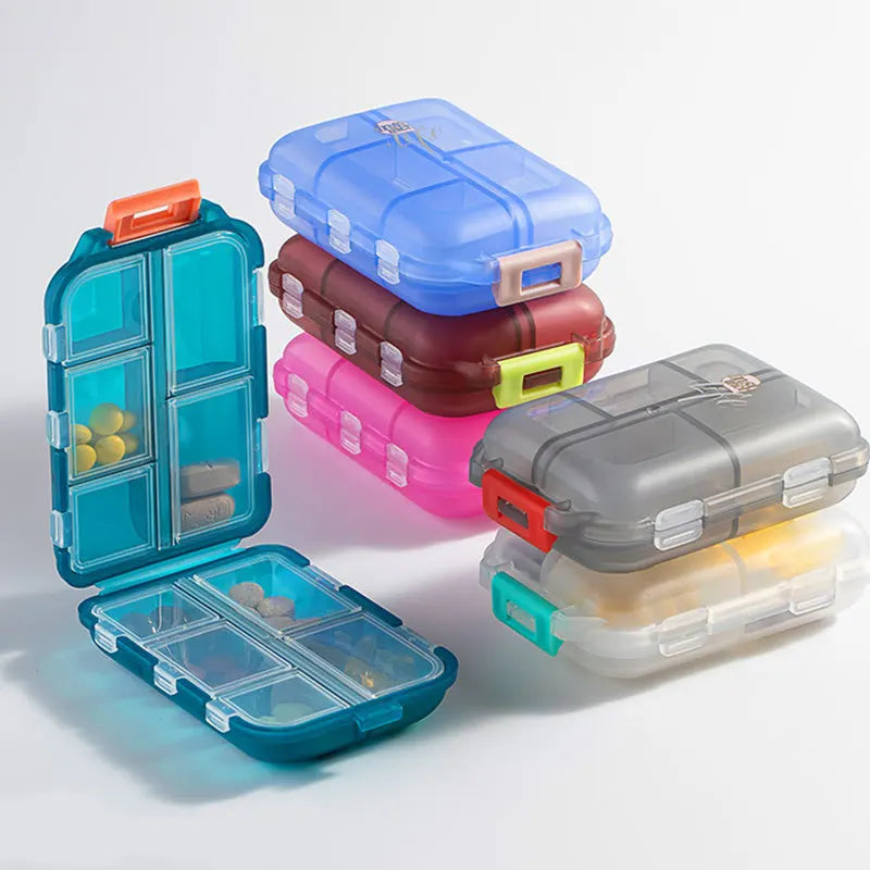 Wholesale Portable Medicine Seal Proof Independent Moisture Box Waterproof Small Grid Pill Container Storage Tablets 10 Cells