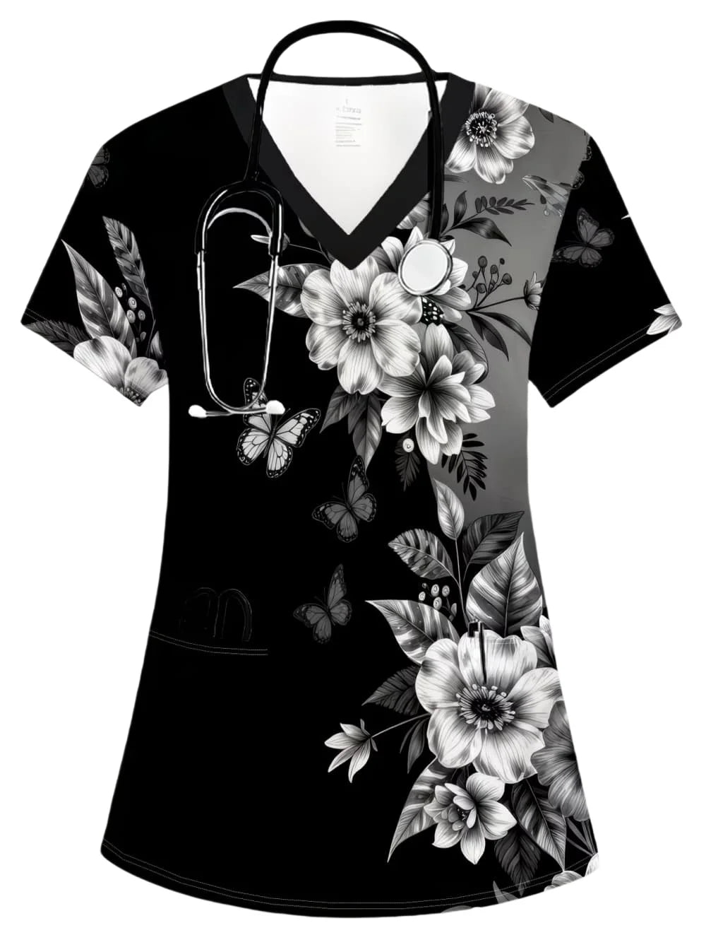 Uniforms Women Medical Fashion Floral Print V-Neck Pockets Design Comfortable Short Sleeve Scrubs Elegant Clinical Uniform Woman