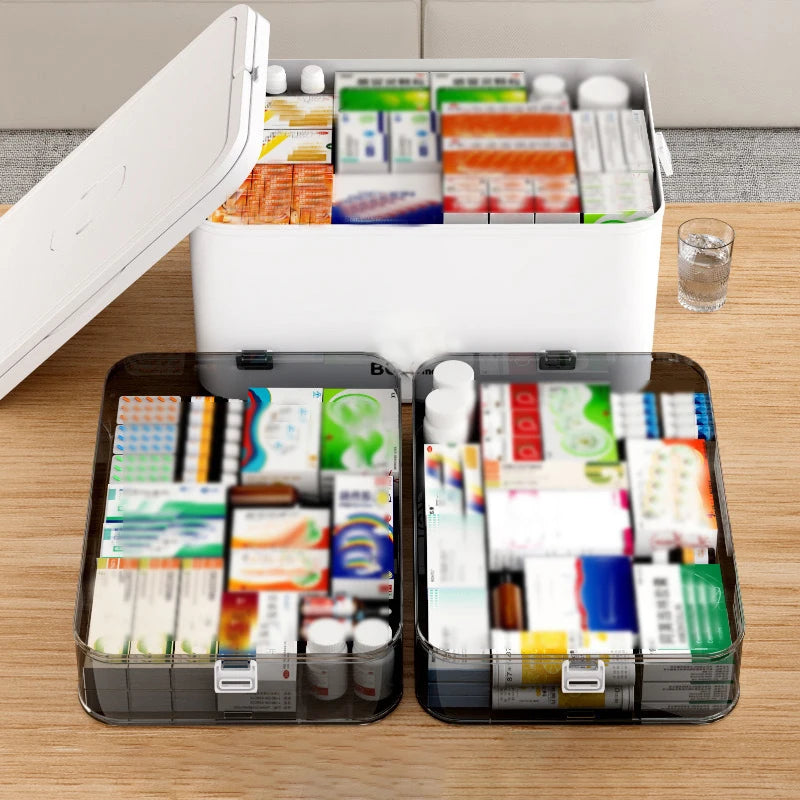 Large Capacity Multi-Layer Medicine Organizer and Usage Guide - Durable Waterproof Pill Box with Pill Storage Compartment, Suitable for Home and Travel Storage, Can Be Placed under the Bed, Easy to Carry, Ideal for Outdoor Tr