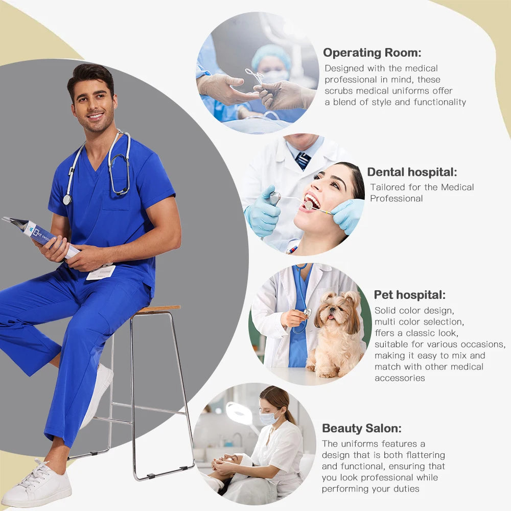 Unisex Medical Uniforms Men Women Nursing Clothes Lab Beauty Costume Nurse Scrubs Set Doctor Dentist Workwear Clinical Top 2026