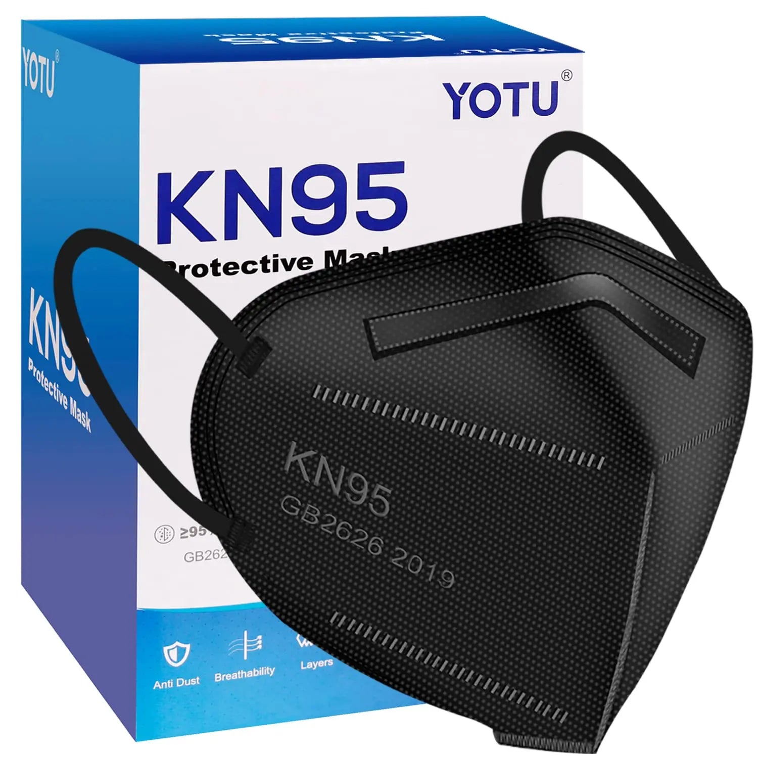 KN95 Face Masks 60 Pcs, 5-Layer Cup Design, 95% Filter Efficiency for Home & Work
