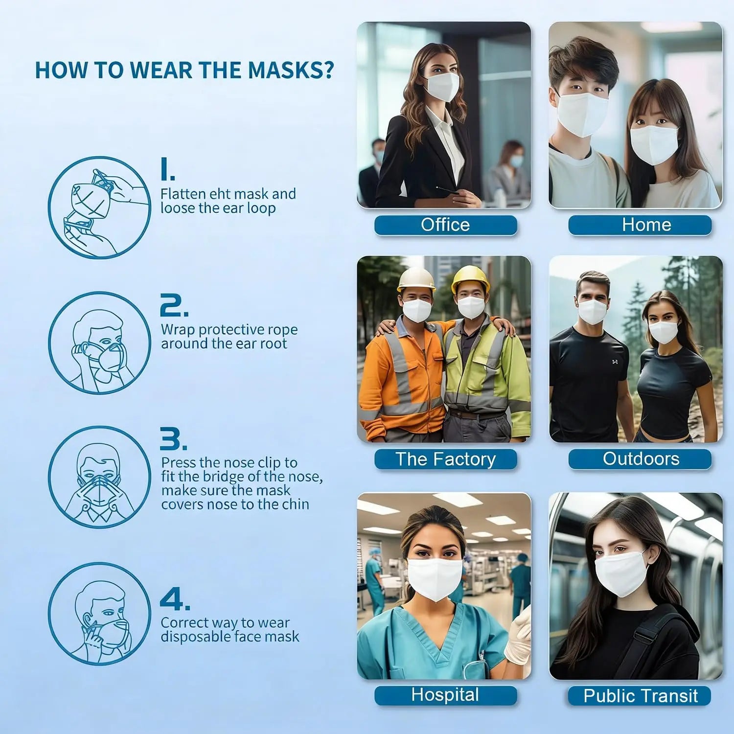 KN95 Face Masks 50 Pack, 5-Ply Breathable with Adjustable Nose Clip & High Elastic Ear Loops for Adults