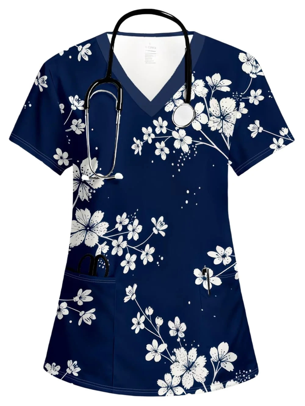 Uniforms Women Medical Fashion Floral Print V-Neck Pockets Design Comfortable Short Sleeve Scrubs Elegant Clinical Uniform Woman