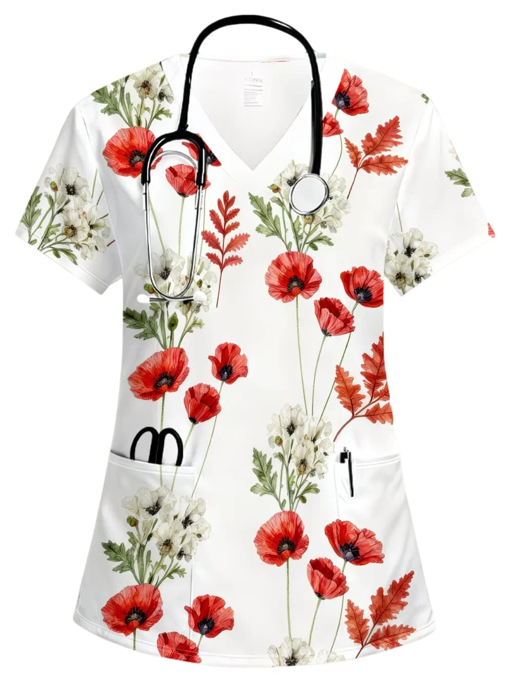 Uniforms Women Medical Fashion Floral Print V-Neck Pockets Design Comfortable Short Sleeve Scrubs Elegant Clinical Uniform Woman