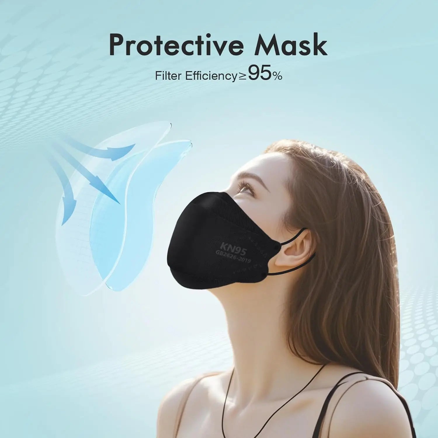 Black KN95 Face Masks 100 Pack, Breathable Disposable for Adults and Teens