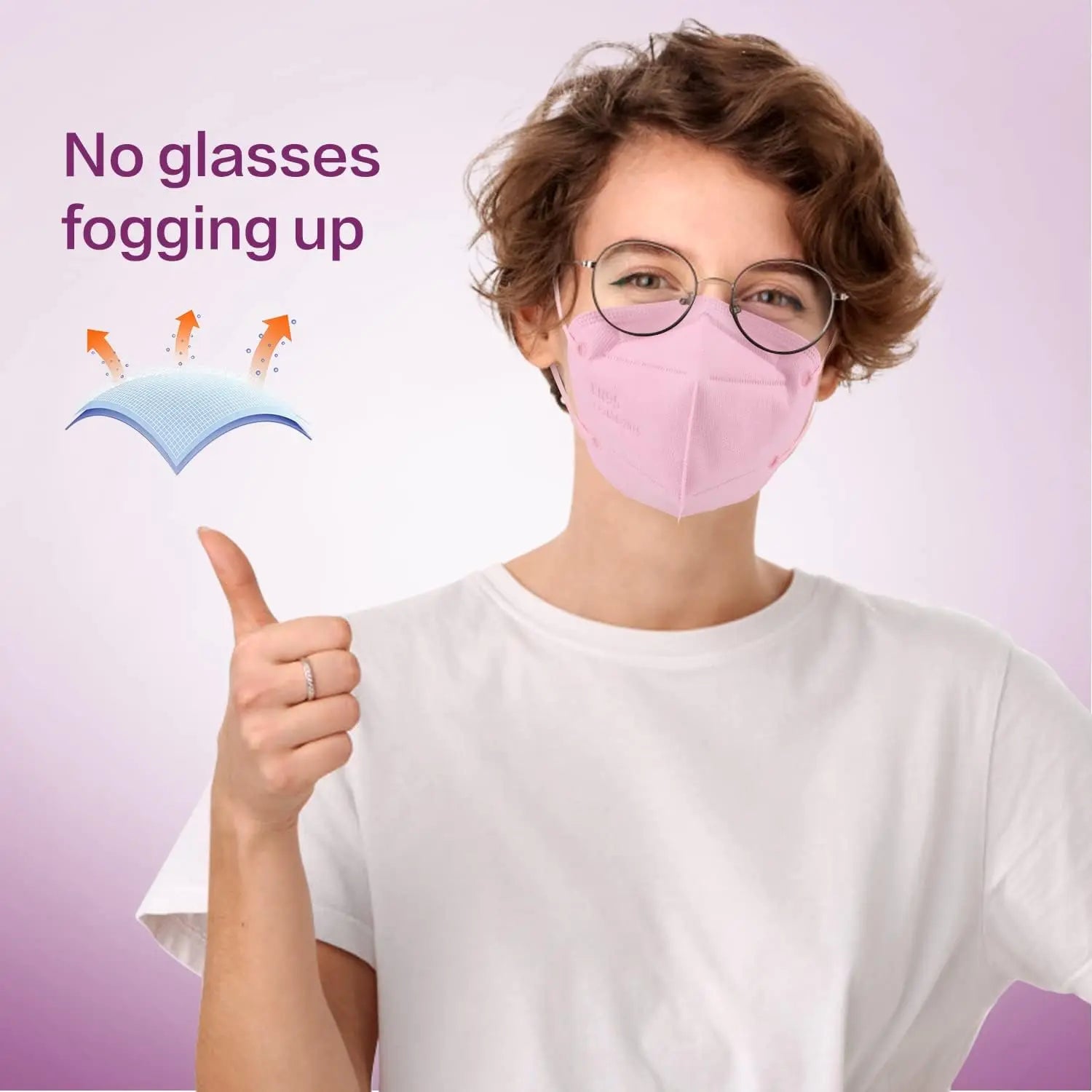 50 Pcs KN95 Face Masks, 5-Layer Disposable Respirators in Pink, Blue, Red, Purple, Grey for Outdoor Safety