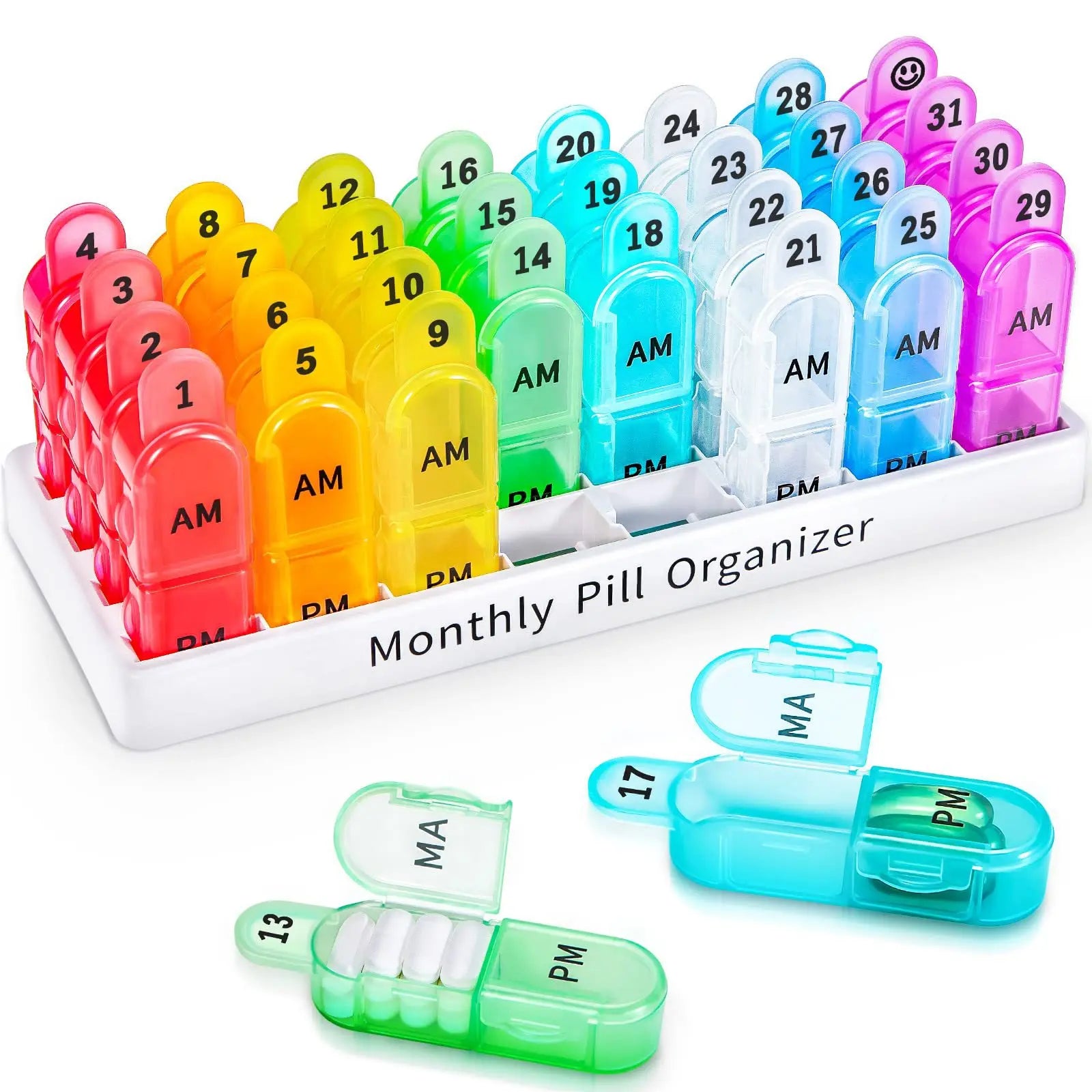 30 Day Pill Box Organizer Am Pm With 32 Large Compartments for Each Day Portable Travel Pill Container for Vitamins and Medicine