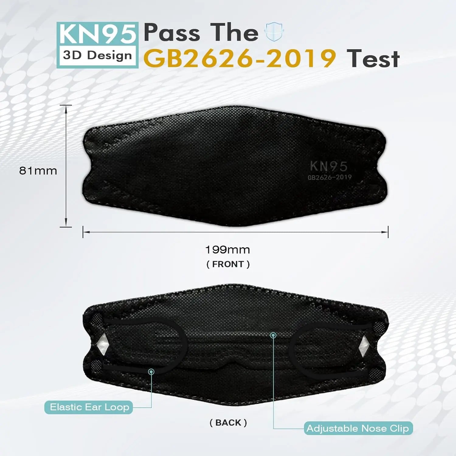 Black KN95 Face Masks 100 Pack, Breathable Disposable for Adults and Teens