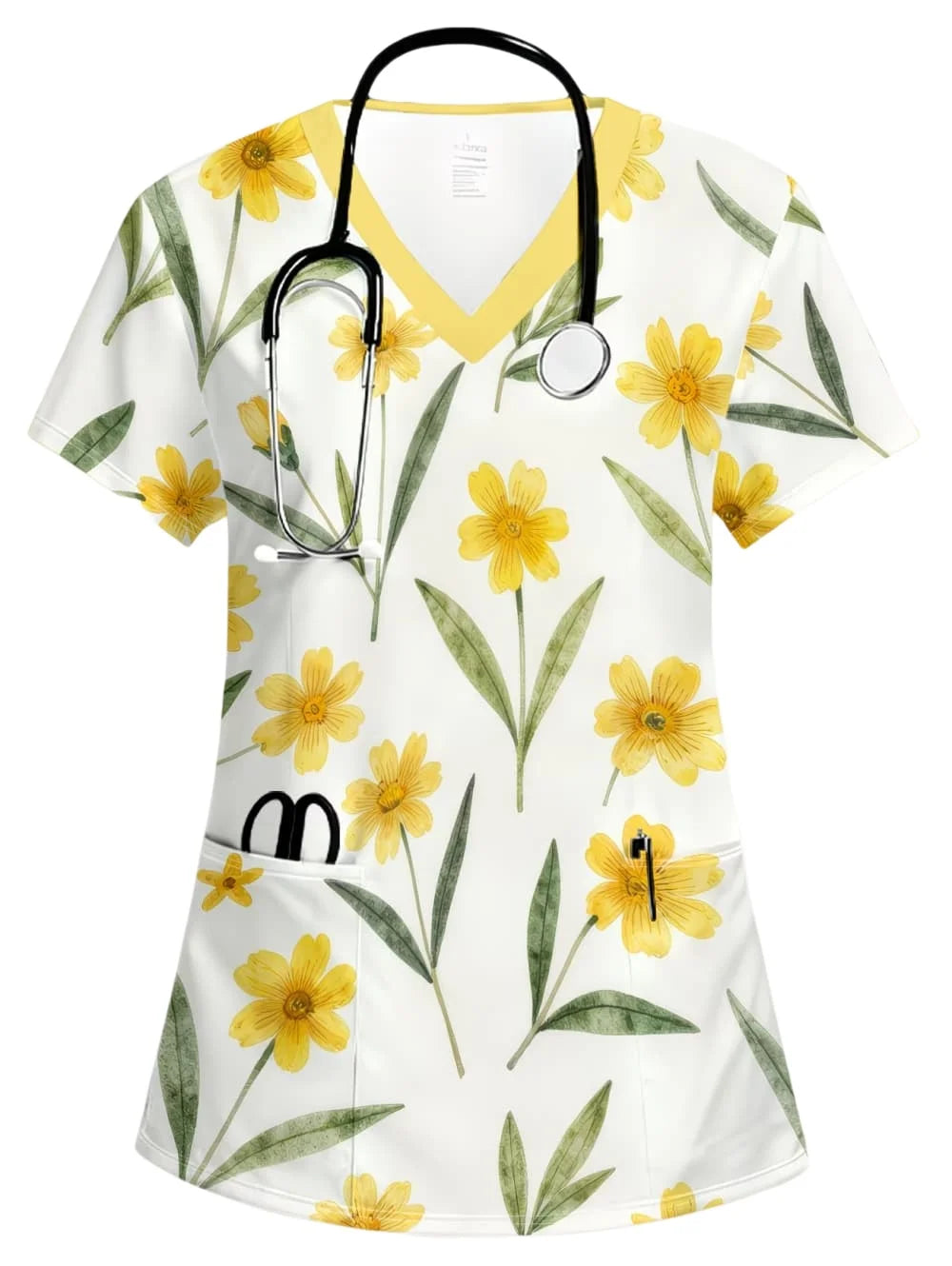 Uniforms Women Medical Fashion Floral Print V-Neck Pockets Design Comfortable Short Sleeve Scrubs Elegant Clinical Uniform Woman