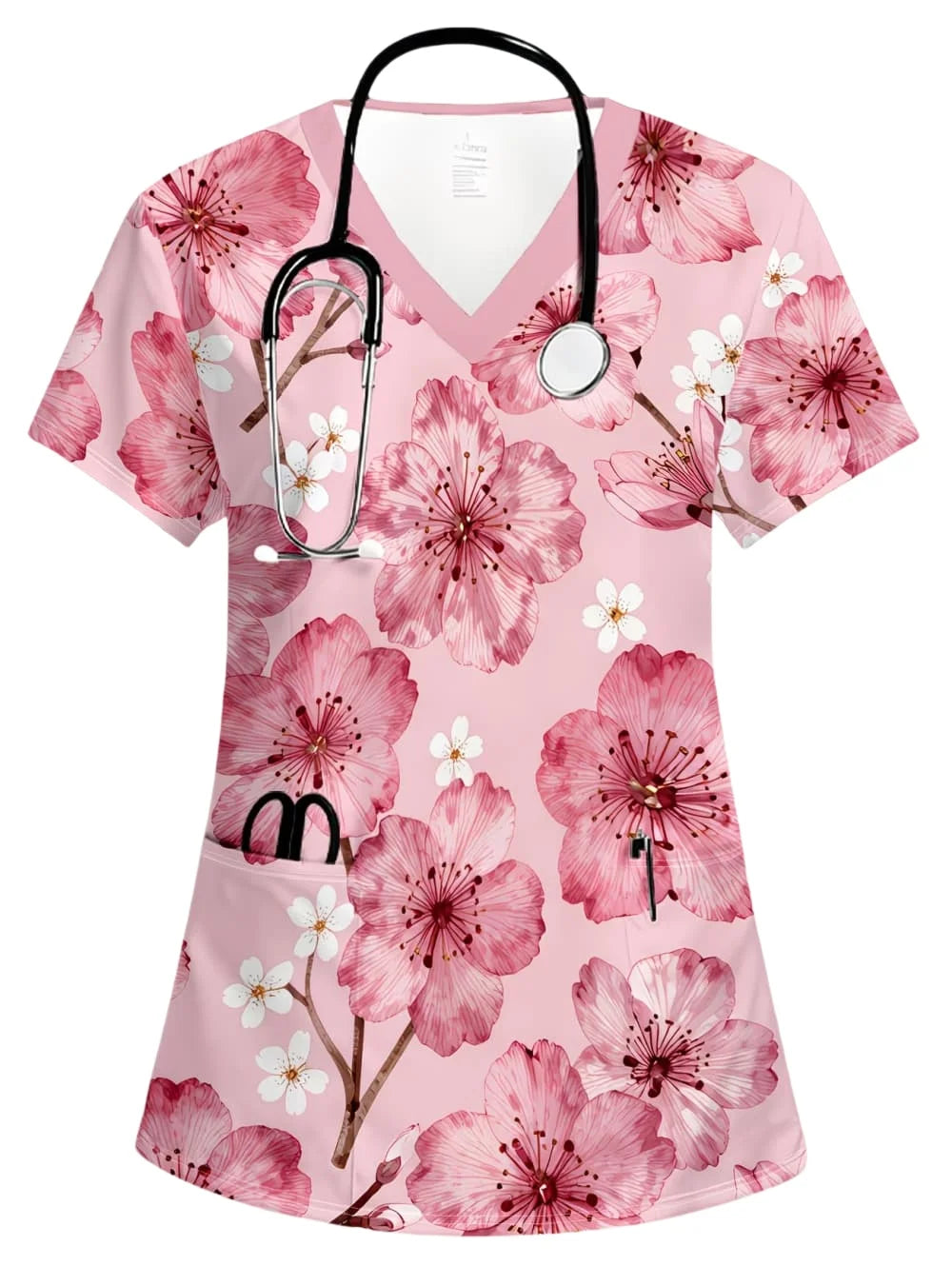 Uniforms Women Medical Fashion Floral Print V-Neck Pockets Design Comfortable Short Sleeve Scrubs Elegant Clinical Uniform Woman