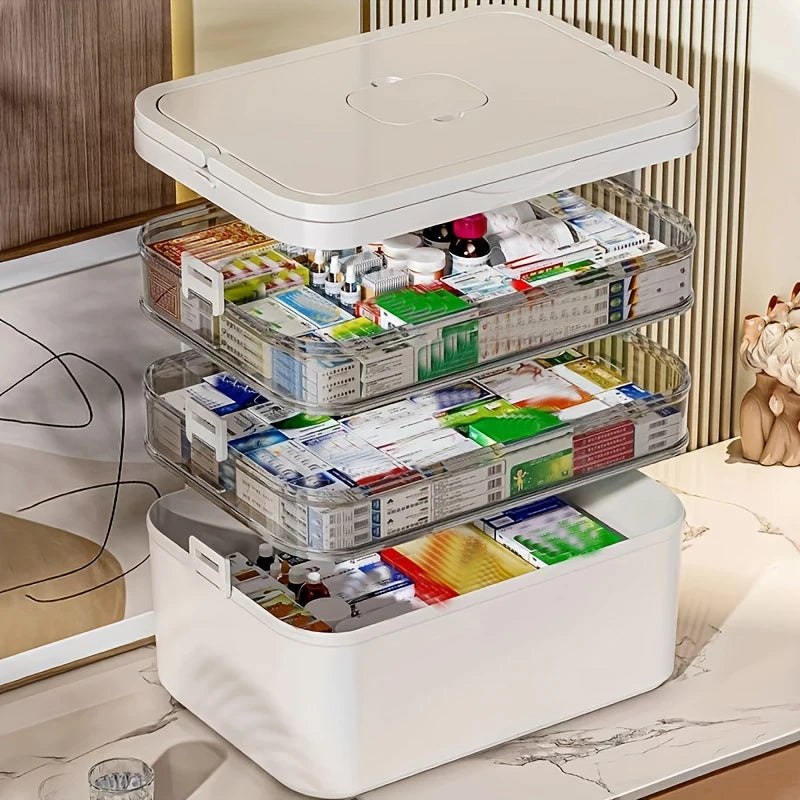 Large Capacity Multi-Layer Medicine Organizer and Usage Guide - Durable Waterproof Pill Box with Pill Storage Compartment, Suitable for Home and Travel Storage, Can Be Placed under the Bed, Easy to Carry, Ideal for Outdoor Tr