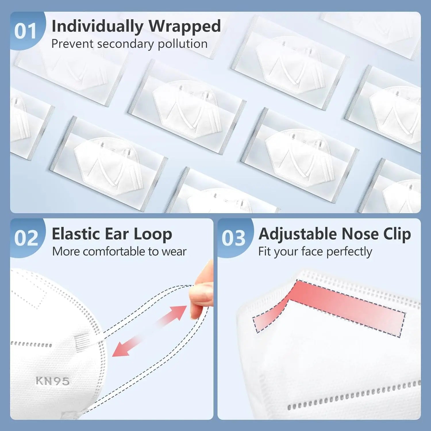 60 Packs KN95 Face Mask, 5-Ply Comfortable Filter Safety Mask, Protective White Cover