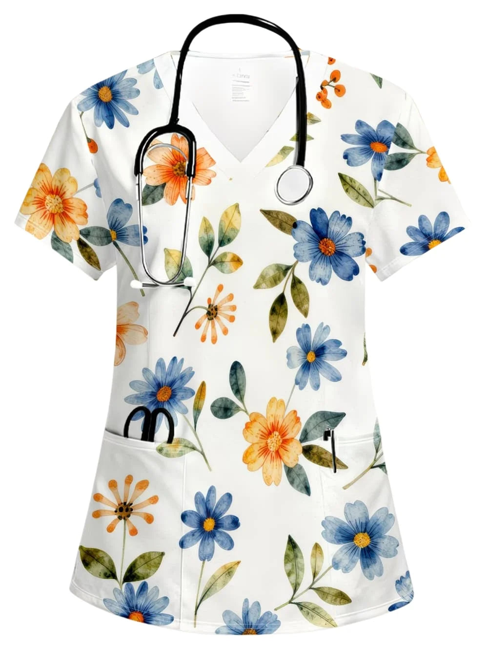Uniforms Women Medical Fashion Floral Print V-Neck Pockets Design Comfortable Short Sleeve Scrubs Elegant Clinical Uniform Woman