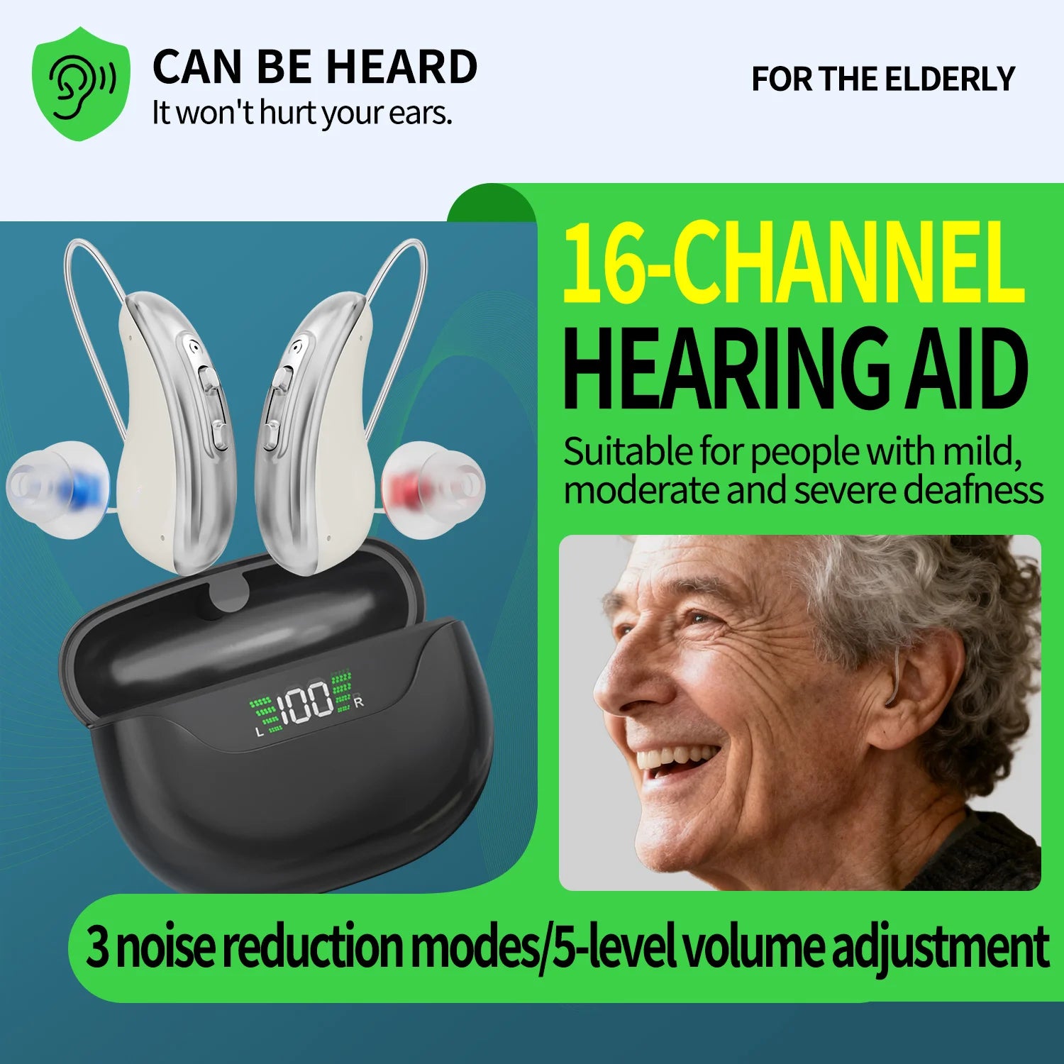 Rechargeable Hearing Aid 16 Channel Powerful Digital Sound Amplifier Medical Hearing Devices For Moderate To Severe Hearing Loss