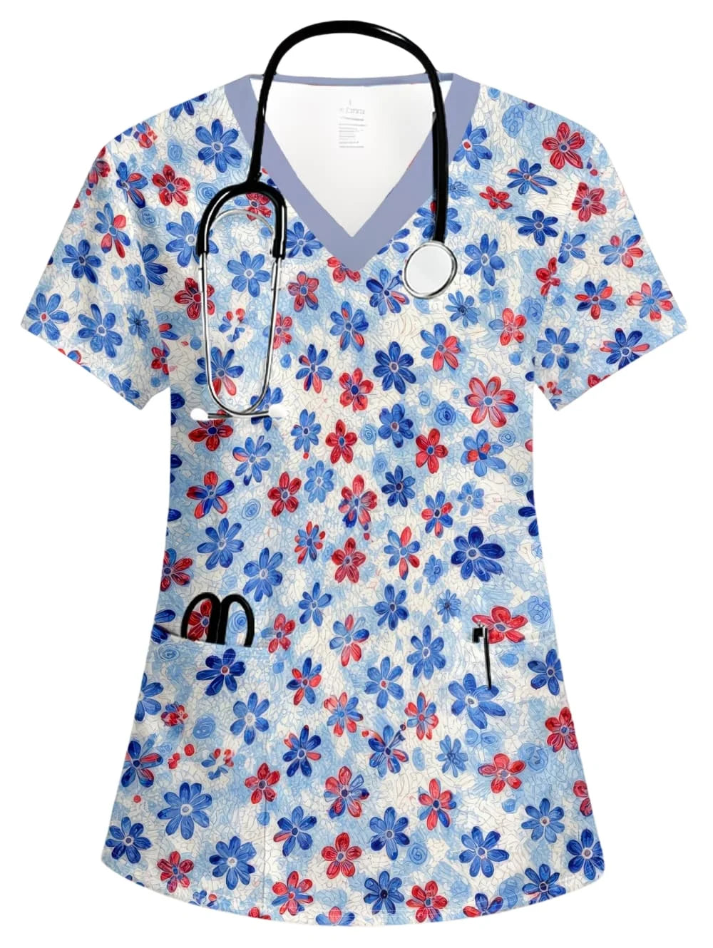 Uniforms Women Medical Fashion Floral Print V-Neck Pockets Design Comfortable Short Sleeve Scrubs Elegant Clinical Uniform Woman