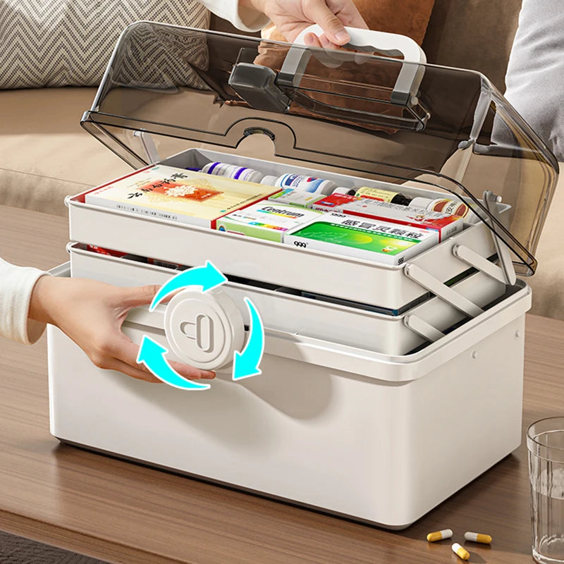 3 Layers Large Capacity Family Medicine Organizer Storage Box Portable First Aid Kit Container Emergency Pharmacy Pill Box