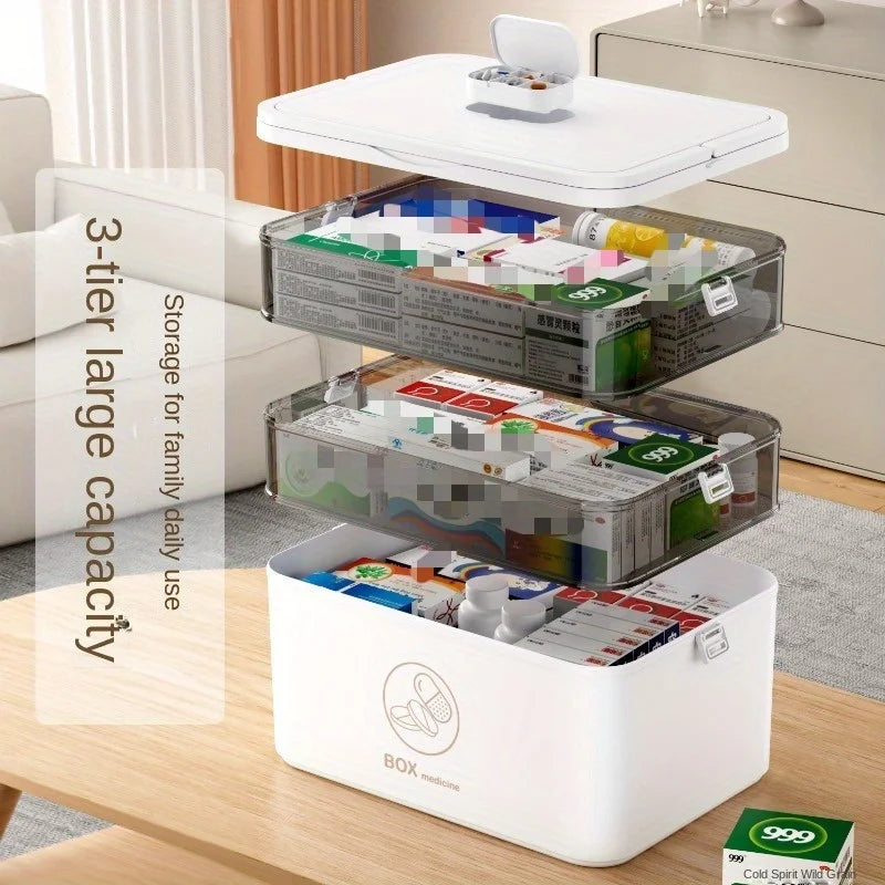 1pc 3-Tier Medicine Cabinets,Medicine Organizer - Family Emergency Storage Box | Leak-Resistant Design, Compact for Home Use
