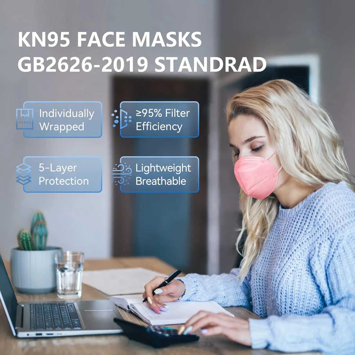 60 Packs KN95 Face Mask, 5-Ply Comfortable Filter Safety Mask, Protective White Cover