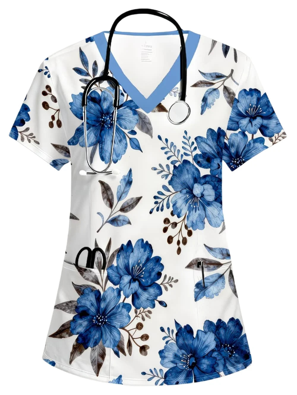 Uniforms Women Medical Fashion Floral Print V-Neck Pockets Design Comfortable Short Sleeve Scrubs Elegant Clinical Uniform Woman