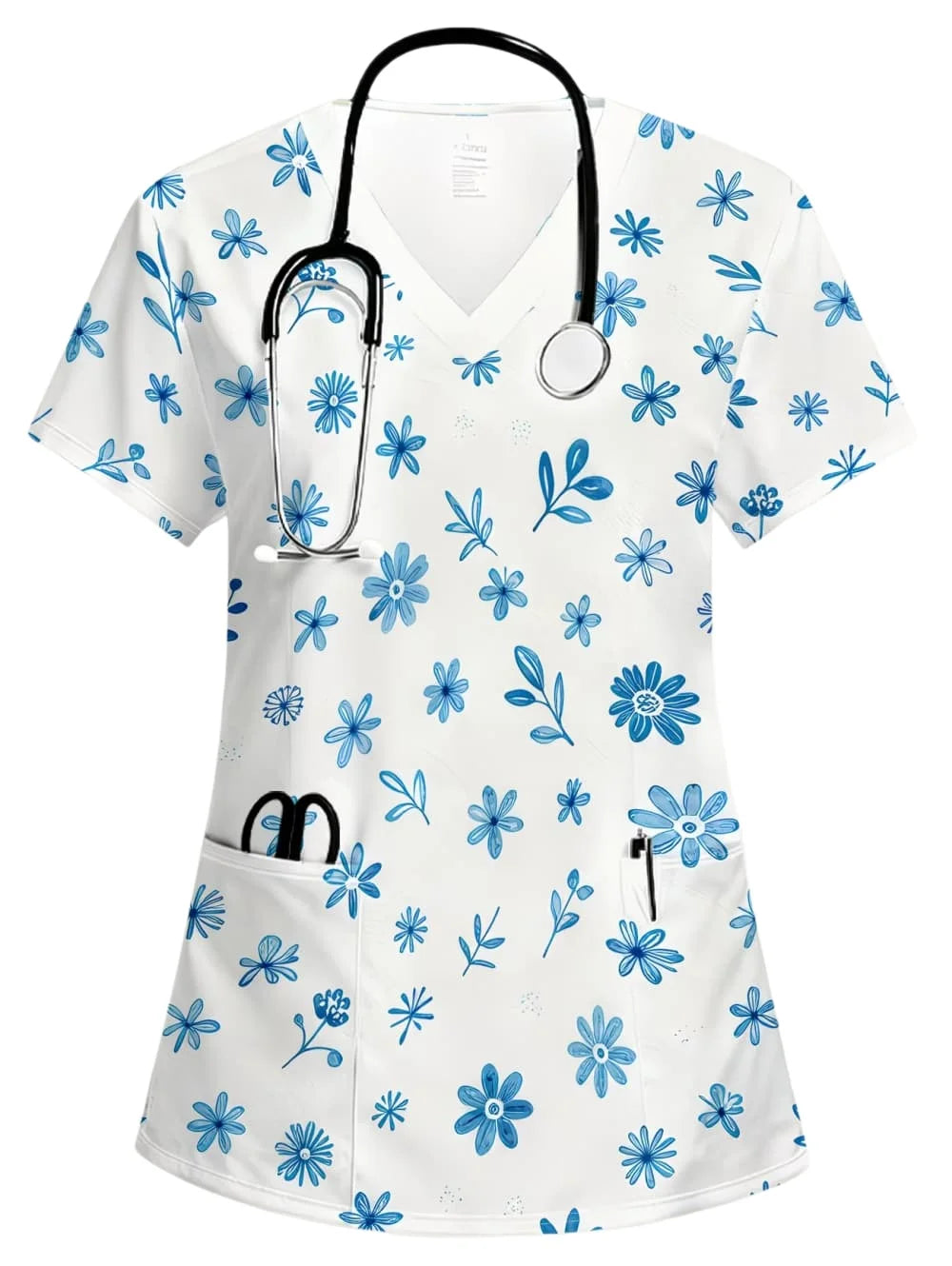 Uniforms Women Medical Fashion Floral Print V-Neck Pockets Design Comfortable Short Sleeve Scrubs Elegant Clinical Uniform Woman