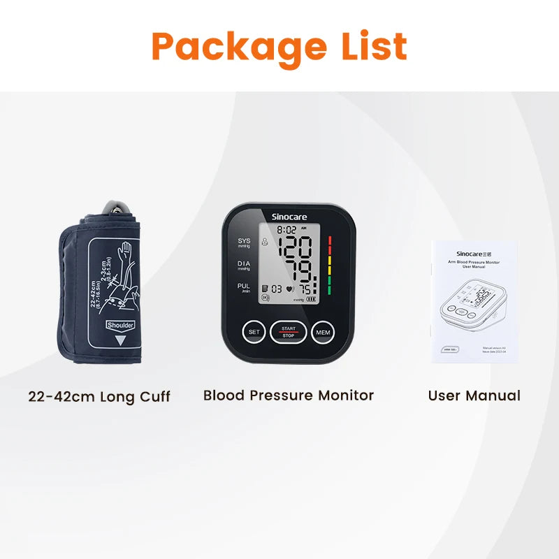 Sinocare Blood Pressure Monitor Digital Sphygmomanometer Automatic Tensiometer Tonometer Home Medical Use Heart Rate Pulse Meter