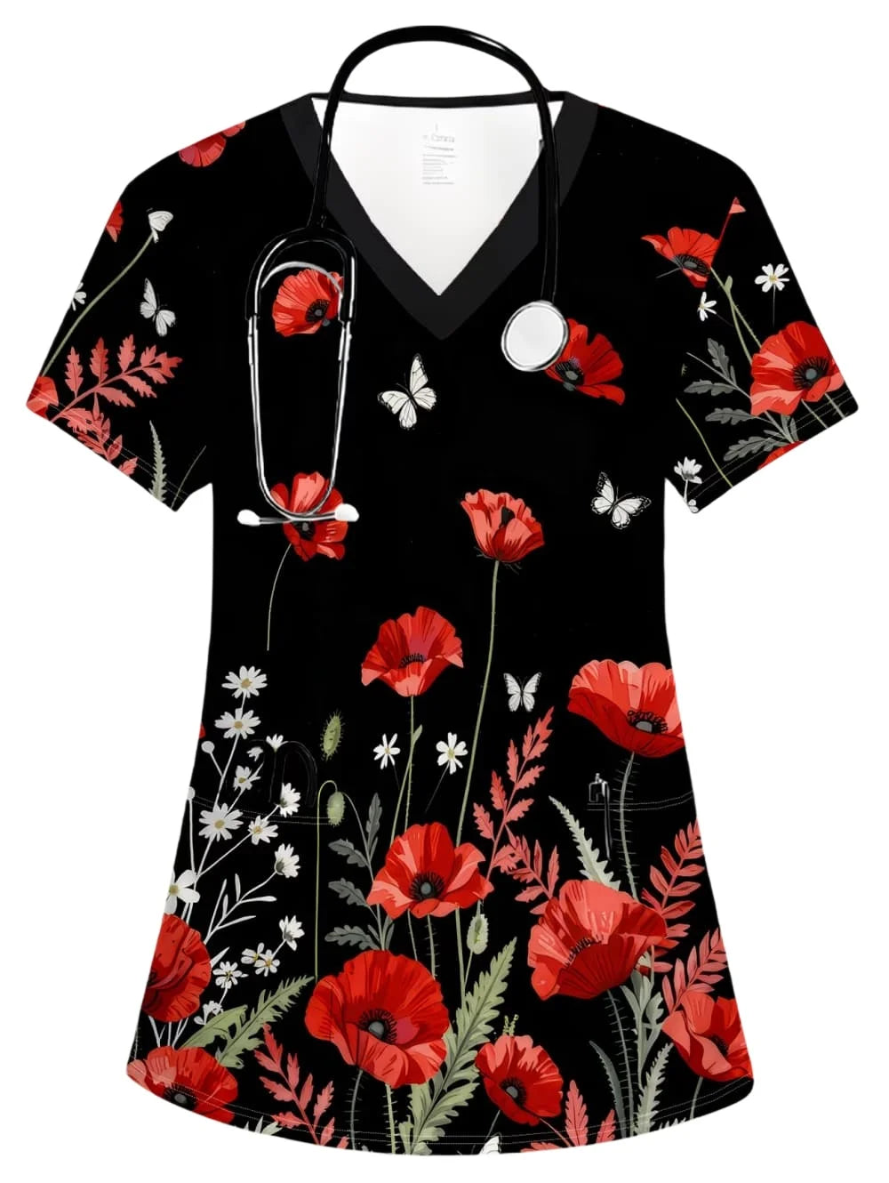 Uniforms Women Medical Fashion Floral Print V-Neck Pockets Design Comfortable Short Sleeve Scrubs Elegant Clinical Uniform Woman