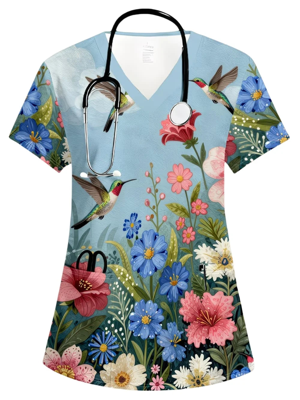 Uniforms Women Medical Fashion Floral Print V-Neck Pockets Design Comfortable Short Sleeve Scrubs Elegant Clinical Uniform Woman
