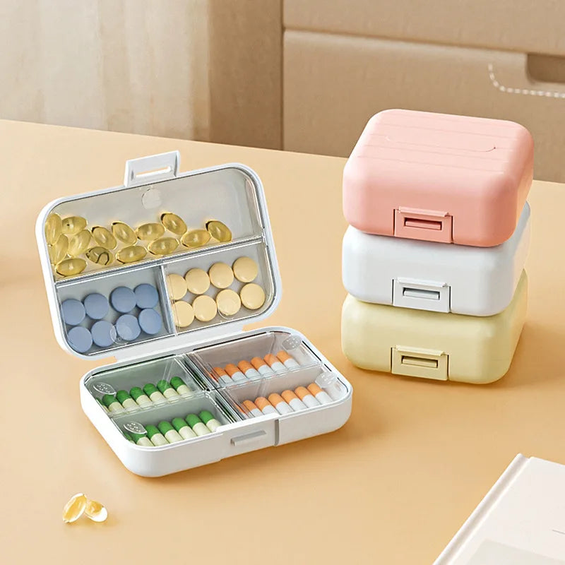Portable mini medicine box, double sealed medicine pill storage box, seven days a week snap-on compartment medicine box