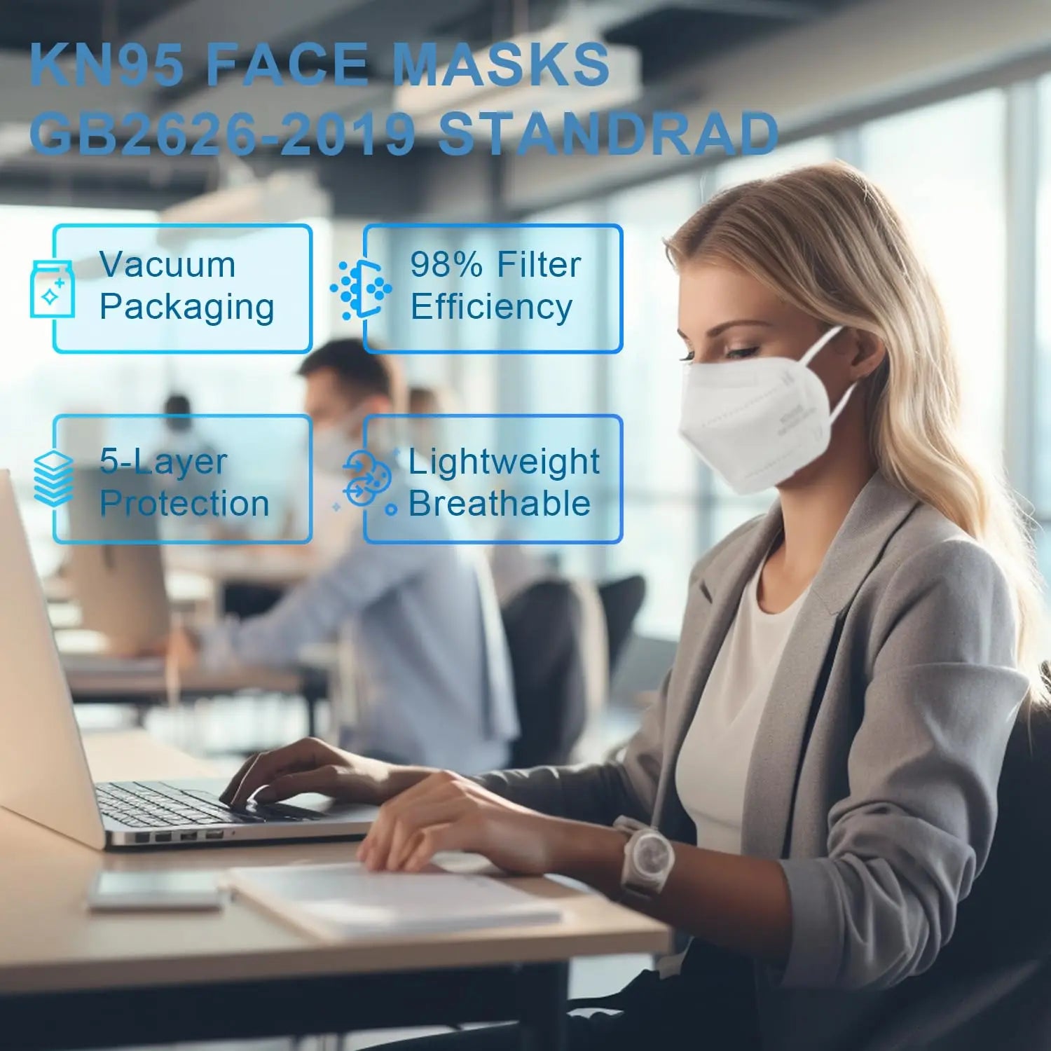KN95 Face Masks 50 Pack, 5-Ply Breathable with Adjustable Nose Clip & High Elastic Ear Loops for Adults