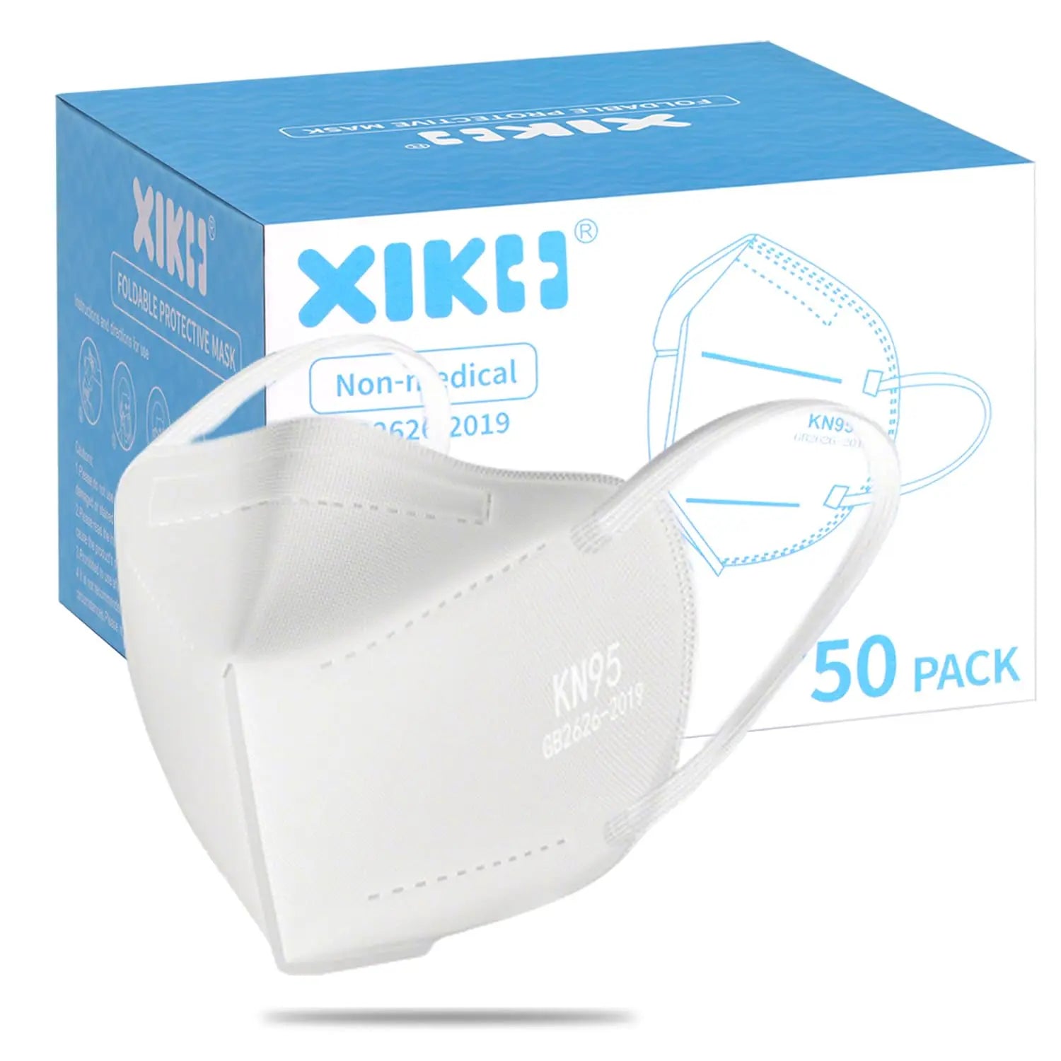KN95 Face Masks 50 Pack, 5-Ply Breathable with Adjustable Nose Clip & High Elastic Ear Loops for Adults