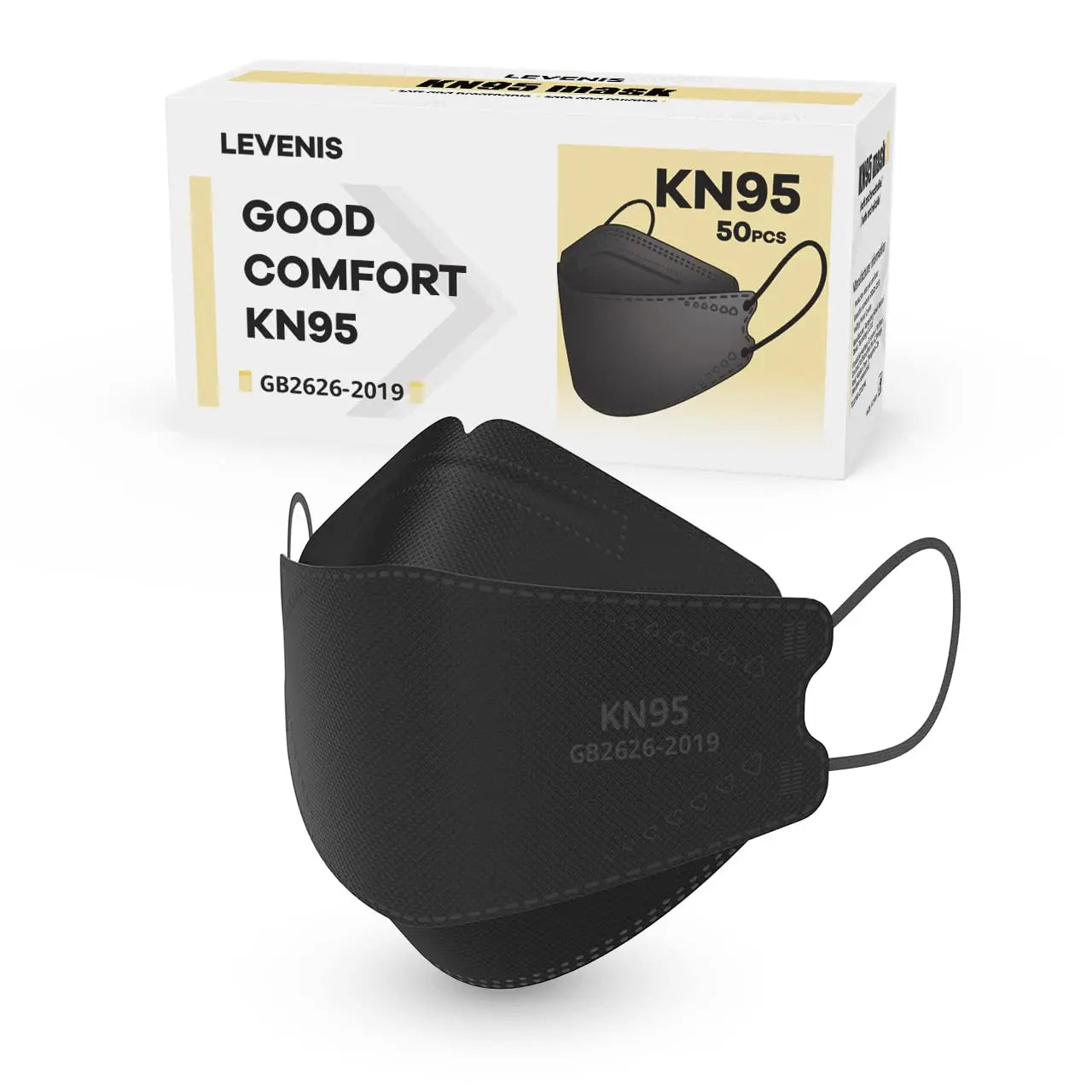 50 Pack Black KN95 Face Masks, Breathable Comfortable Disposable for Daily Protection