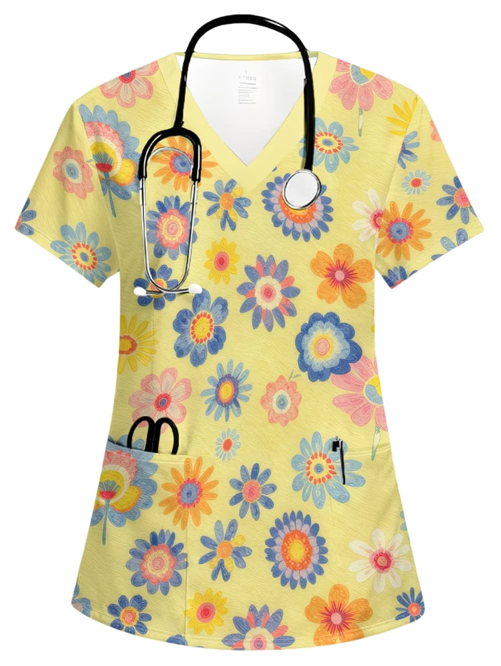 Uniforms Women Medical Fashion Floral Print V-Neck Pockets Design Comfortable Short Sleeve Scrubs Elegant Clinical Uniform Woman
